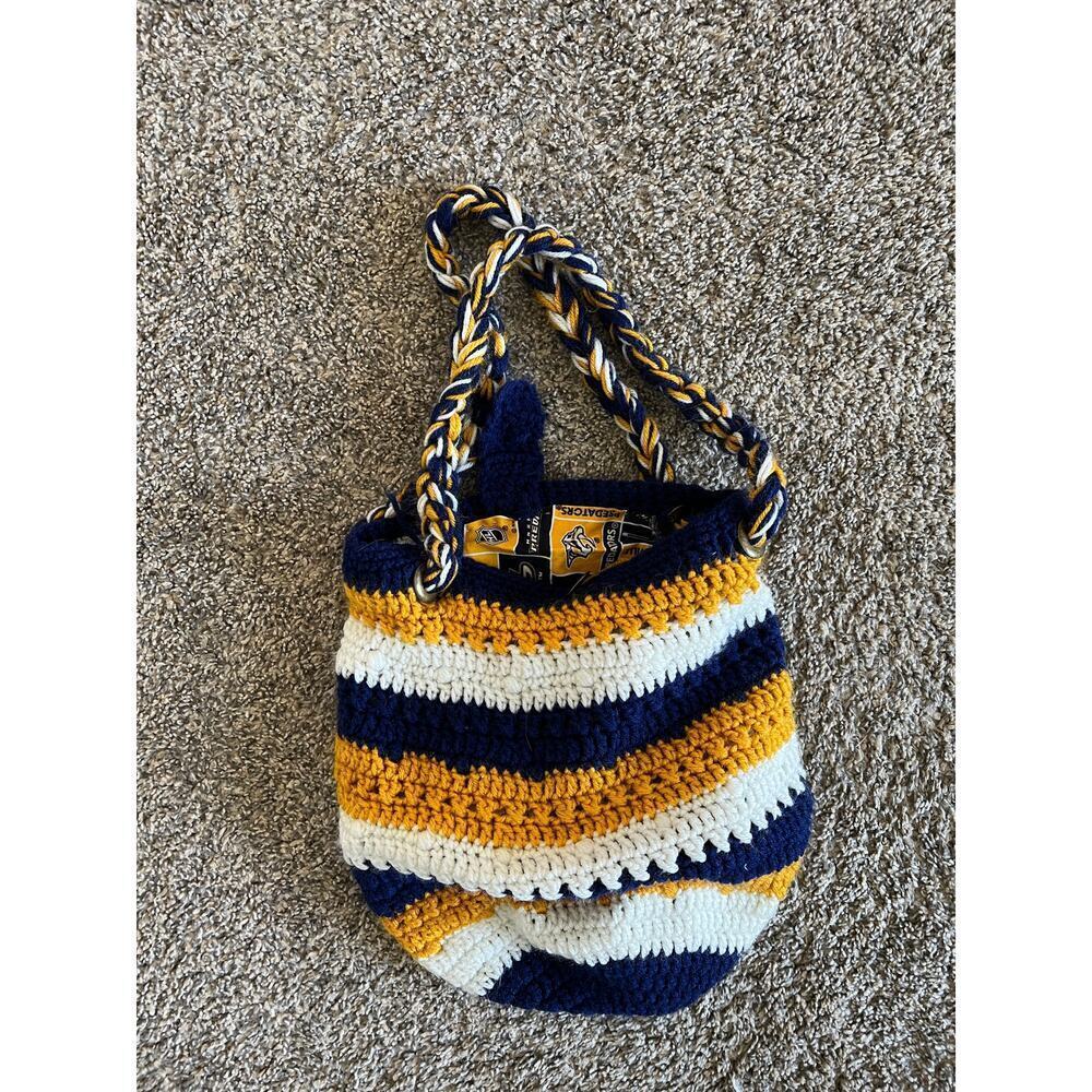 Hand Crocheted Nashville Predators NHL Hockey Bucket Bag - Picture 2 of 5